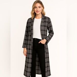 NWT Quicksilver Plaid Duster Long Wrap Shirt Gray Black Matching Belt Small